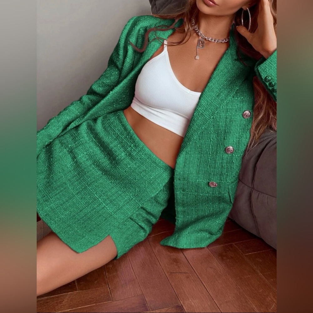 1pc Double Button Tweed Blazer